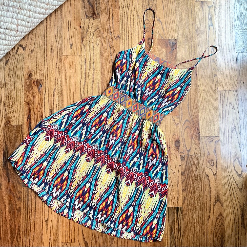 Boutique Colorful Tribal Open-Back Summer Dress